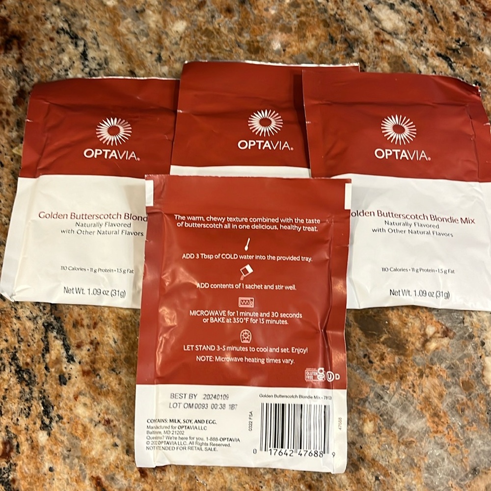 Four packets of golden butterscotch Blondie mix